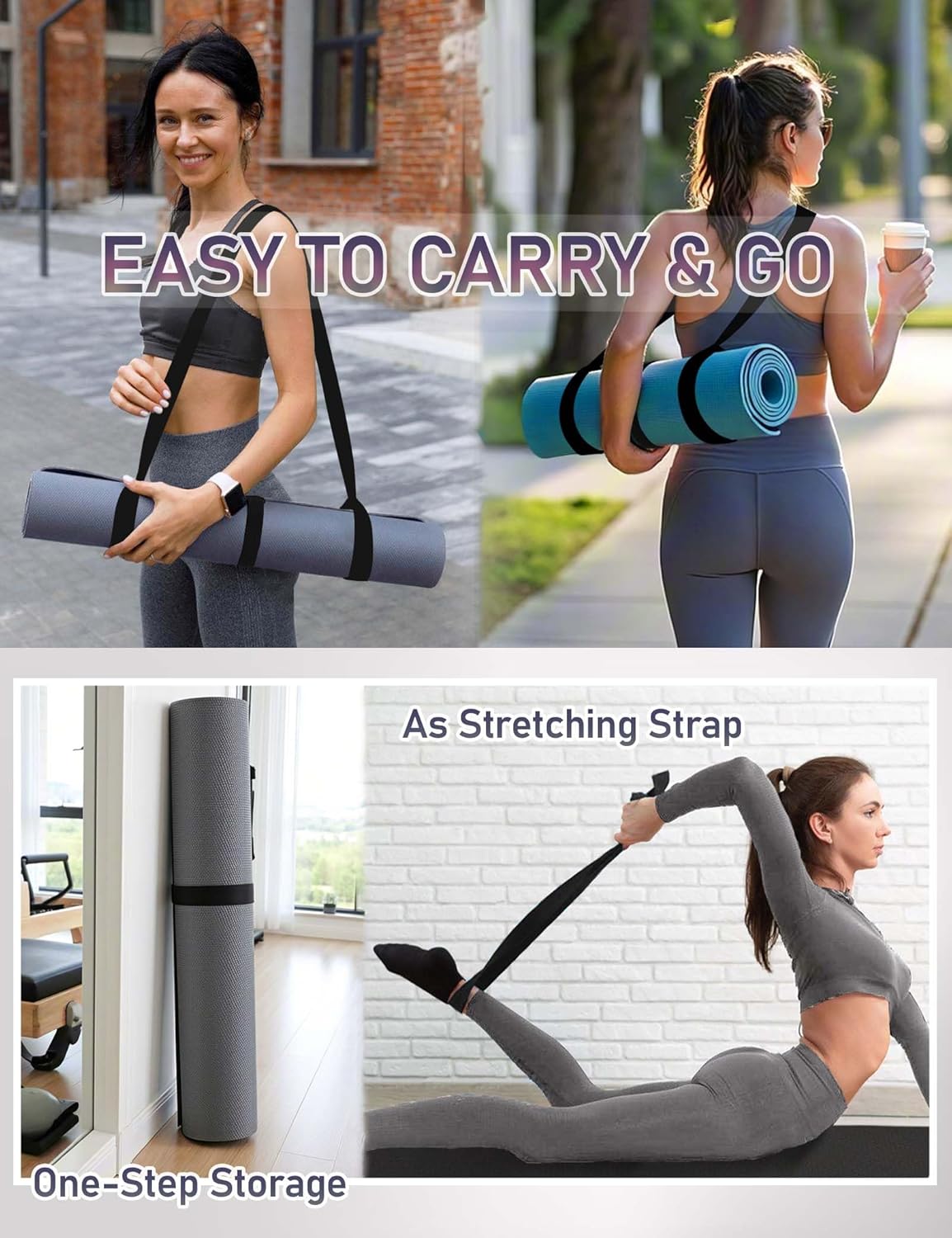 MRZZATA Yoga Mat Carrier Strap - Adjustable Thick and Wide Strap for Carrying Mat or Stretching, Black - Image 2