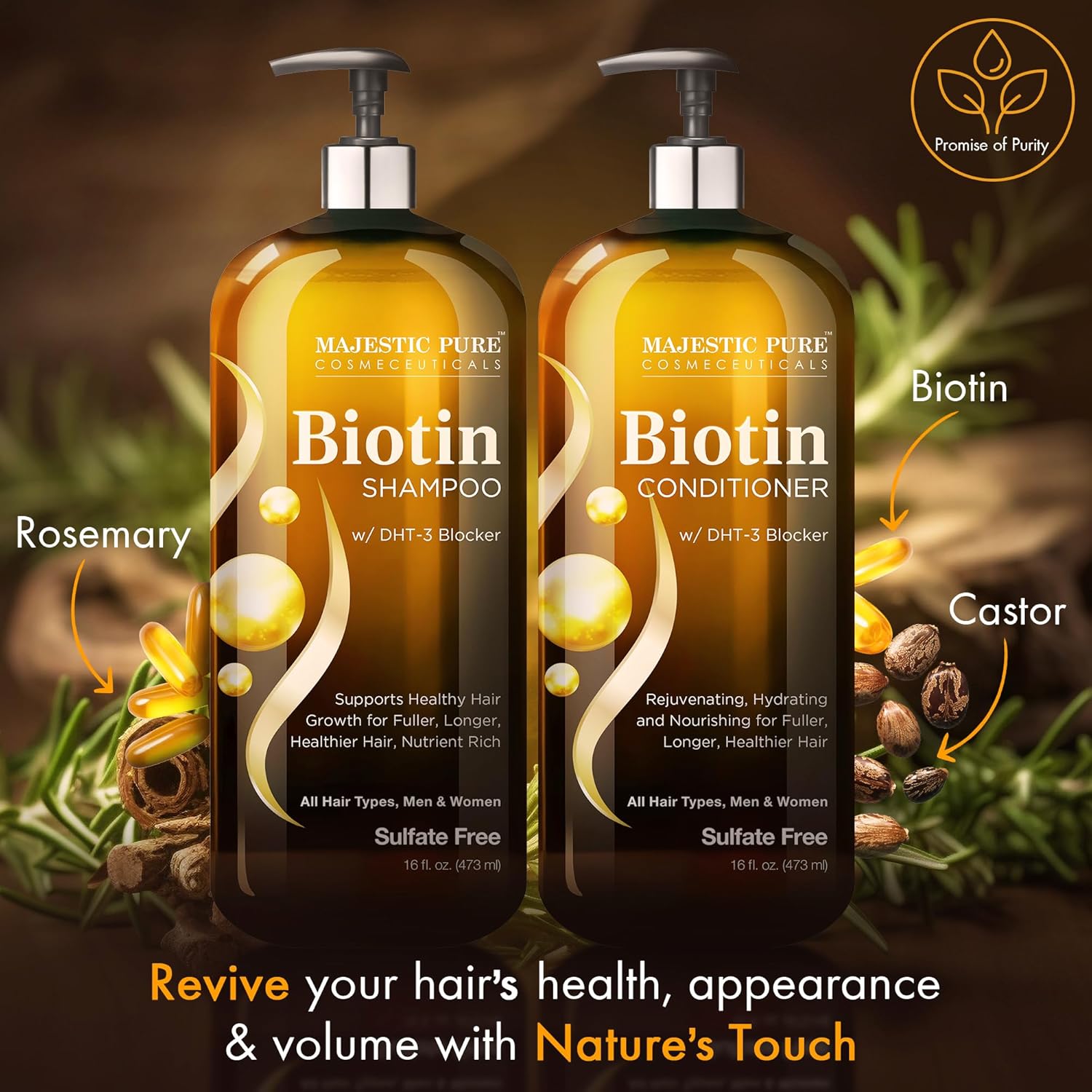 MAJESTIC PURE Biotin Shampoo and Conditioner Set with DHT Blocker Complex - Hydrating, Nourishing & Supporting Healthy Hair, Sulfate Free, for Men & Women - 16 fl oz each - Image 6