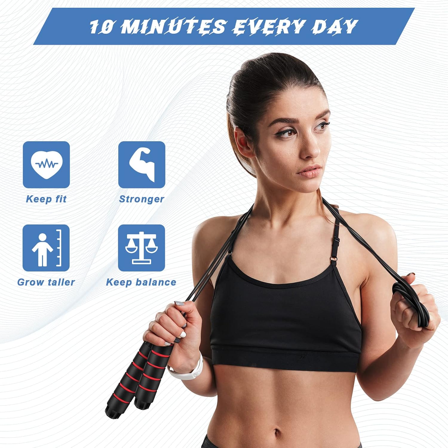 Junkin 12 Pieces Jump Ropes for Fitness with Ball Bearings Speed Jumping Adjustable Skipping Rope with Foam Handles Exercise Stuffer for Men Women Cardio Training Slim Body - Image 6