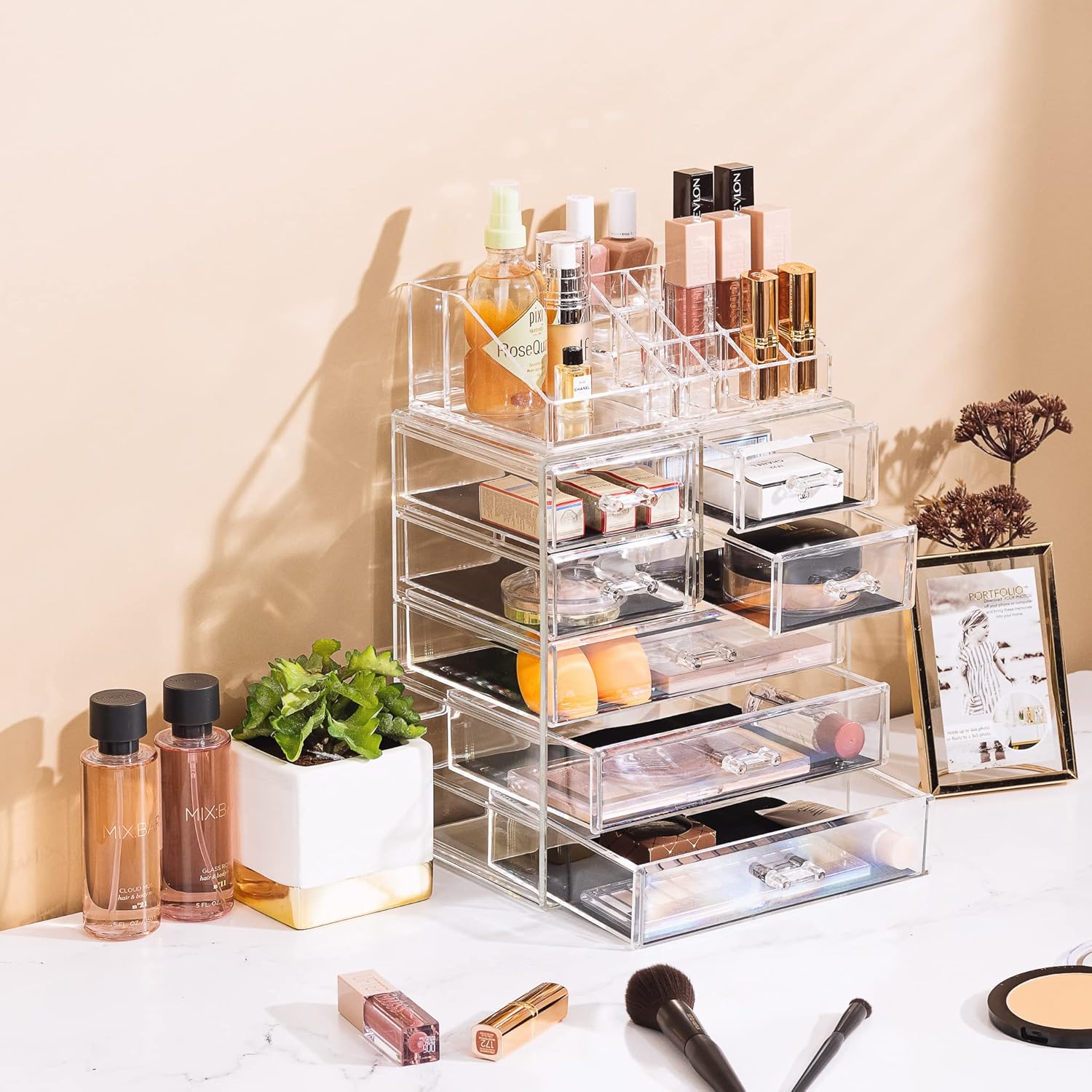 Sorbus Acrylic Makeup Organizer Set, 7-Drawer Vanity & Countertop Cosmetic Storage with Small & Wide Compartments, CLear Makeup Storage for Brushes, Jewelry – Holiday Gift for Women & Teens - Image 6