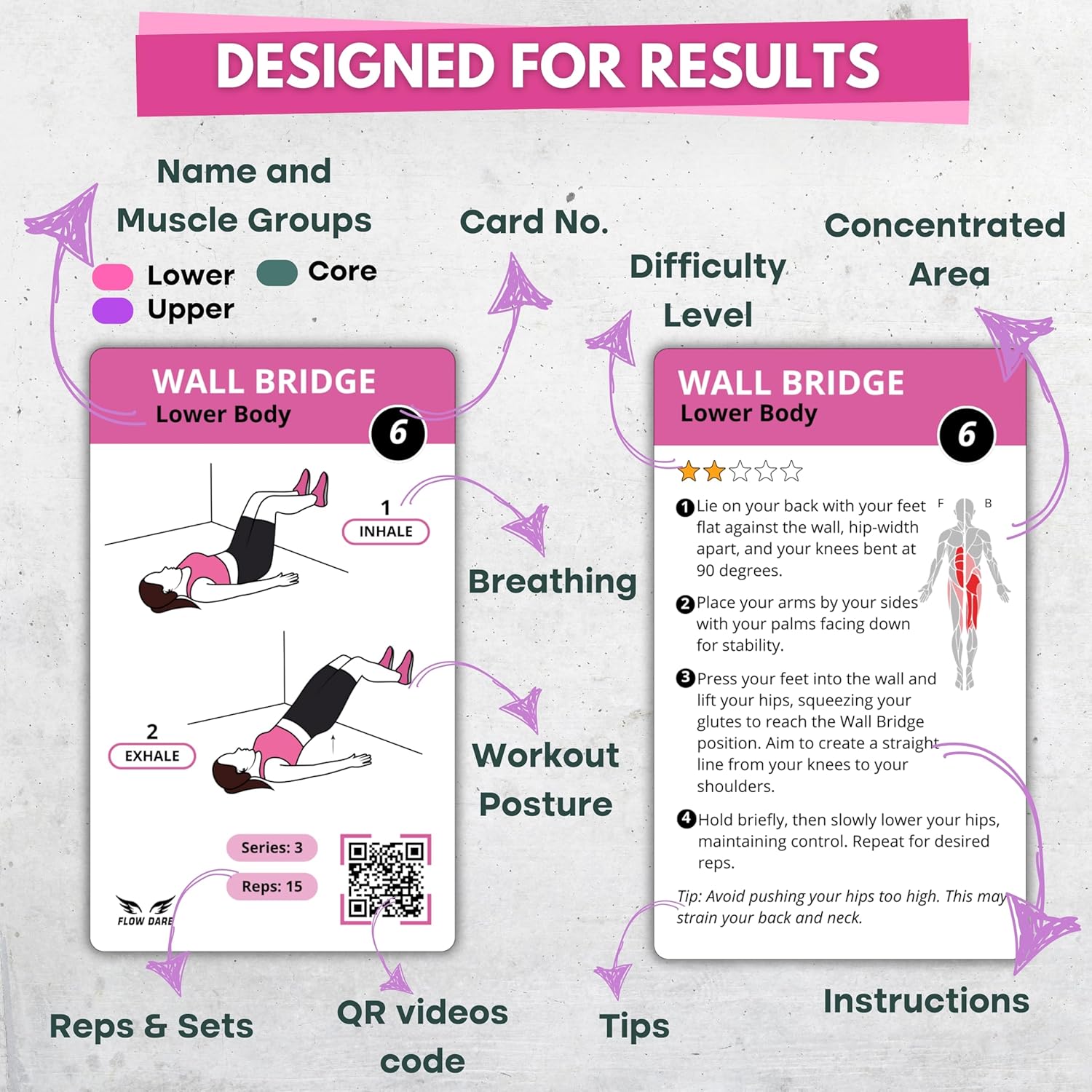 Wall Pilates Workouts for Women – 66 Exercise Cards with Videos & Workout Plan – Includes 5-Week Challenge, E-book, Chart & 2 Rings for Easy Organization – Home Pilates Workout Guide - Image 3