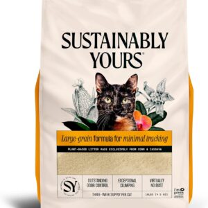 Sustainably Yours Natural Cat Litter, Large-Grain Formula, Low Tracking, Exceptional Clumping & Odor Control, Virtually No Dust, Corn & Cassava Plant-Based, Unscented, 10 lbs