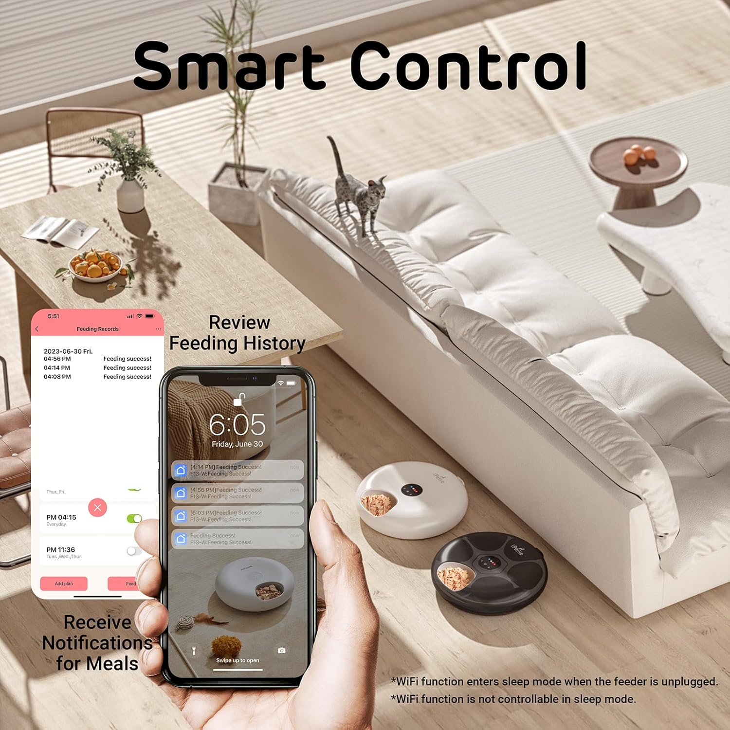 iPettie Donut Frost WiFi 6 Meal Automatic Cat Dispenser with App Control, Dry & Wet Food Automatic Cat Feeder, Smart Dog Feeder with Two Ice Packs, Programmable Timer, Holds 6 x ½ lb. of Food - Image 3