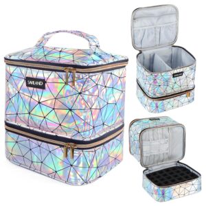 SAVILAND Nail Polish Organizer Bag: PU Leather Nail Kit Organizer Holds 30 Bottles & Nail Lamp, Holographic Nail Supply Organizer Nail Polish Holder Case Nail Organizers and Storage Box for Nail Tech