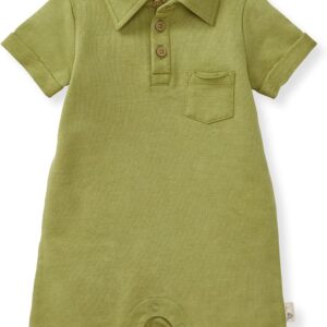 Burt’s Bees Baby Boys Polo Romper, 100% Organic Cotton One-piece Shortall and Layette Set