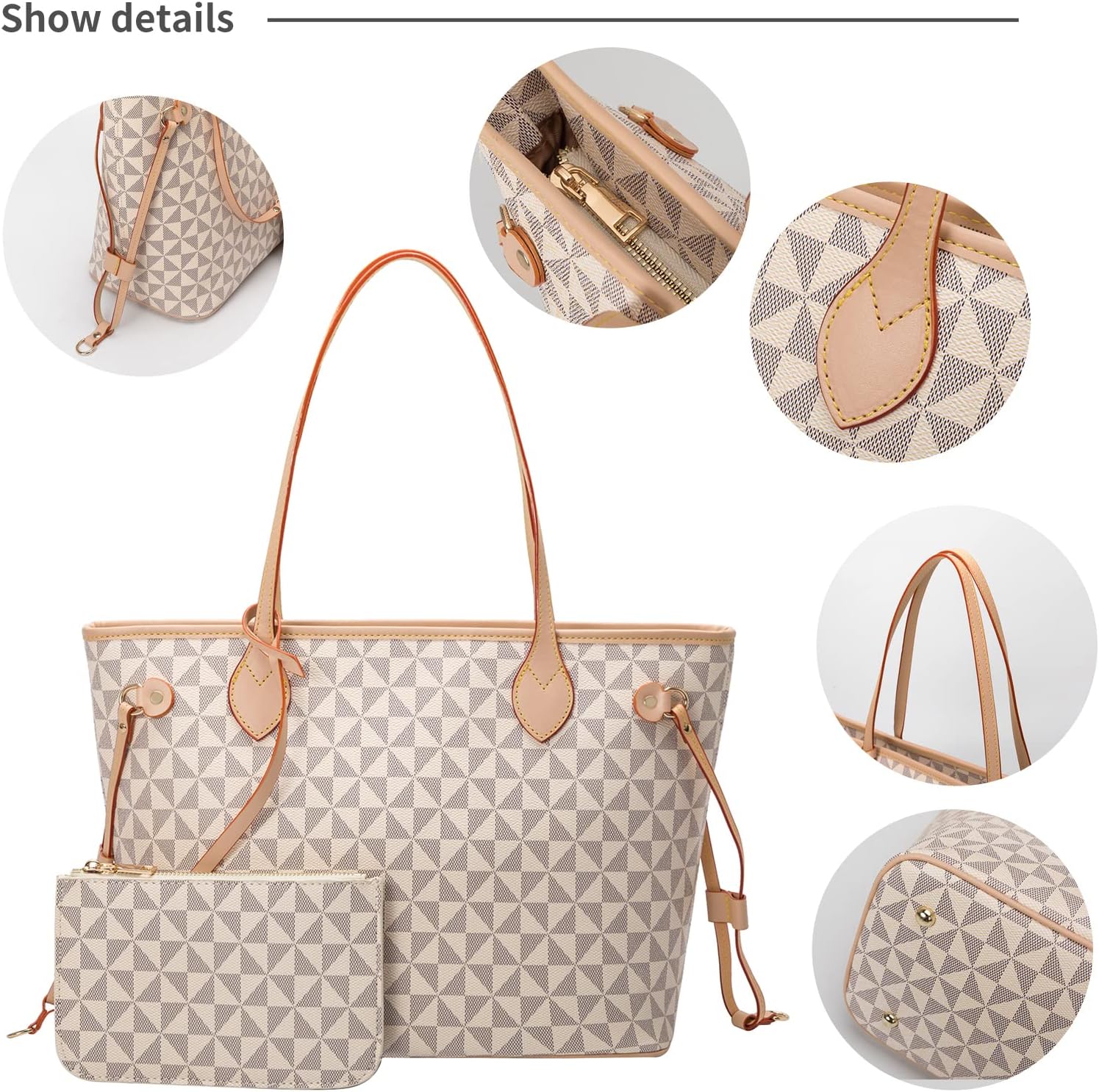 Lacel Urwebin Handbags for Women Designer Fashion Purses Top Handle Satchel Shoulder Bags 2pcs with Small Wallet (White) - Image 4