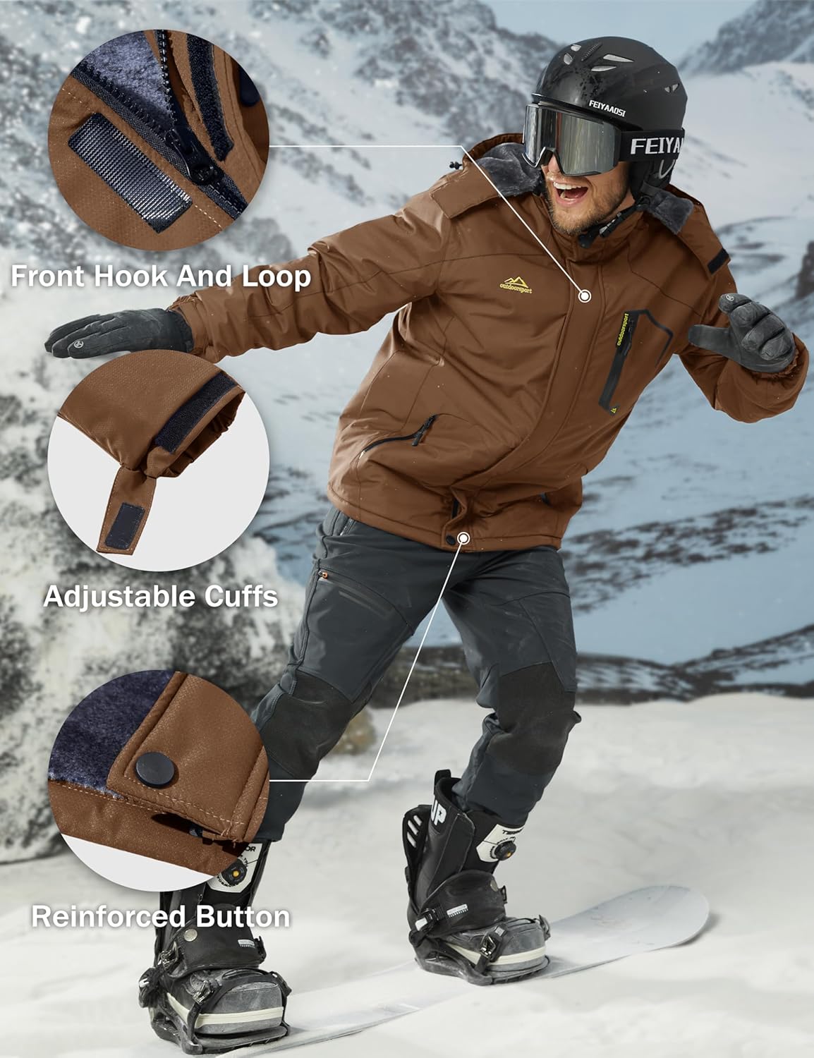MAGCOMSEN Men's Winter Coats Water Resistant Ski Snow Jacket Warm Fleece Jacket Parka Raincoats With Hood Multi-Pockets - Image 2