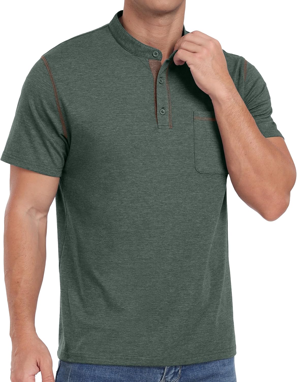 Sailwind Mens Henley Shirts Short Sleeve Summer Casual Classic Cotton T Shirts Pocket Button Shirt - Image 4