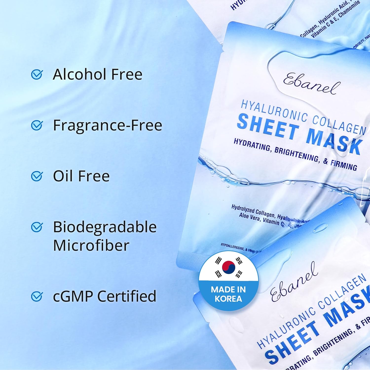 Ebanel 10 Pack Collagen Face Mask with Hyaluronic Acid, Vitamin C, Peptide, Aloe, Instant Brightening Hydrating Face Masks Skincare Korean Sheet Mask, Skin Firming, Lifting Anti Aging Facial Masks - Image 6