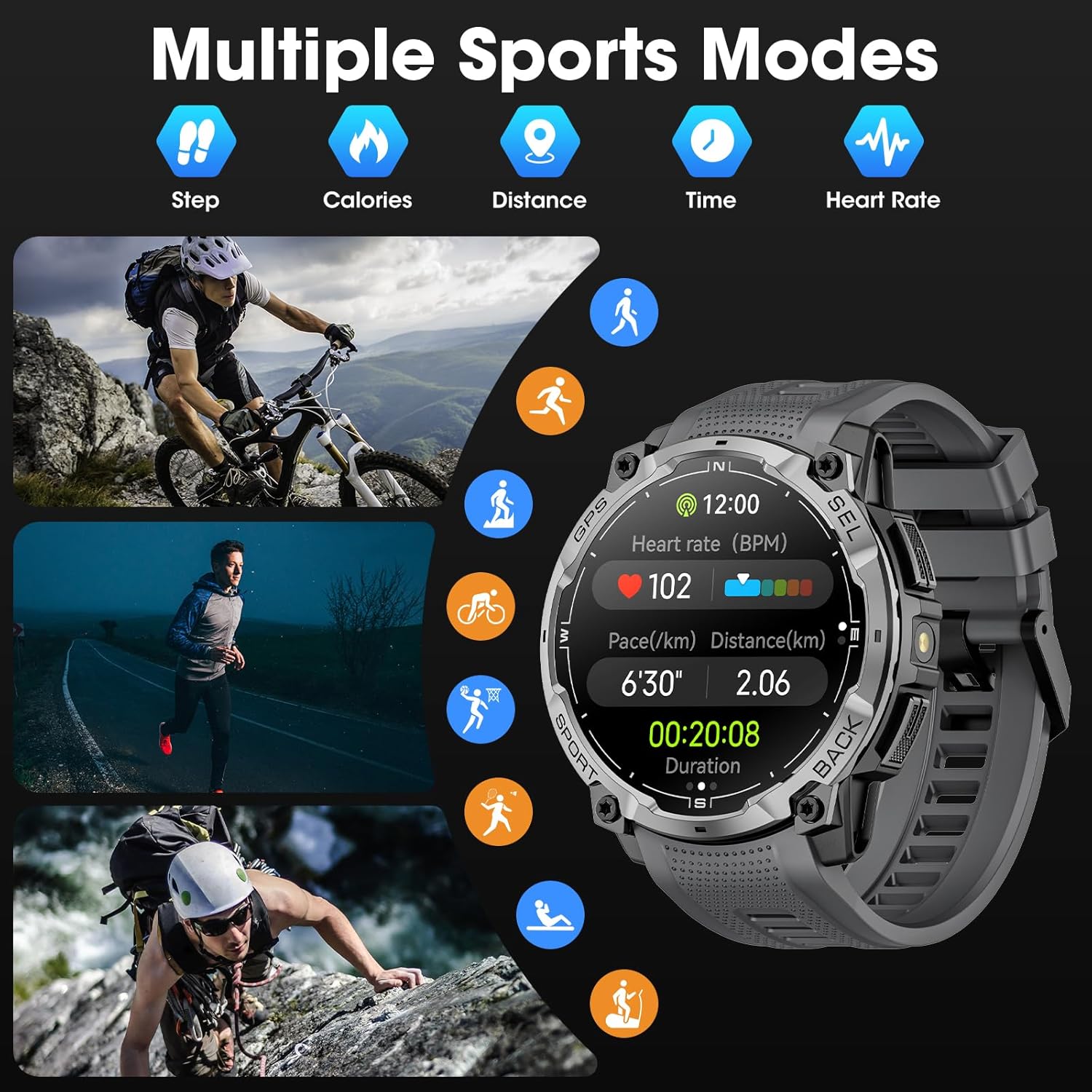 Military Smart Watch for Men with GPS, 1.43" AMOLED Bluetooth Call, LED Flashlight, Rugged Tactical Watch for Android iOS, 3ATM Waterproof Fitness Tracker with Heart Rate Pedometer (Black) - Image 4