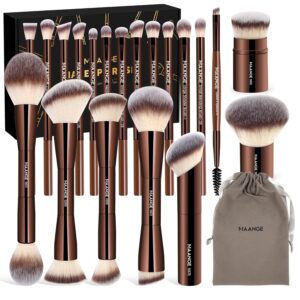 MAANGE 20 PCS Foundation Makeup Brush Set, Double-ended Kabuki Contour Brush for Liquid Powder Concealer Blending Blush Face Makeup Tools (Coffee)