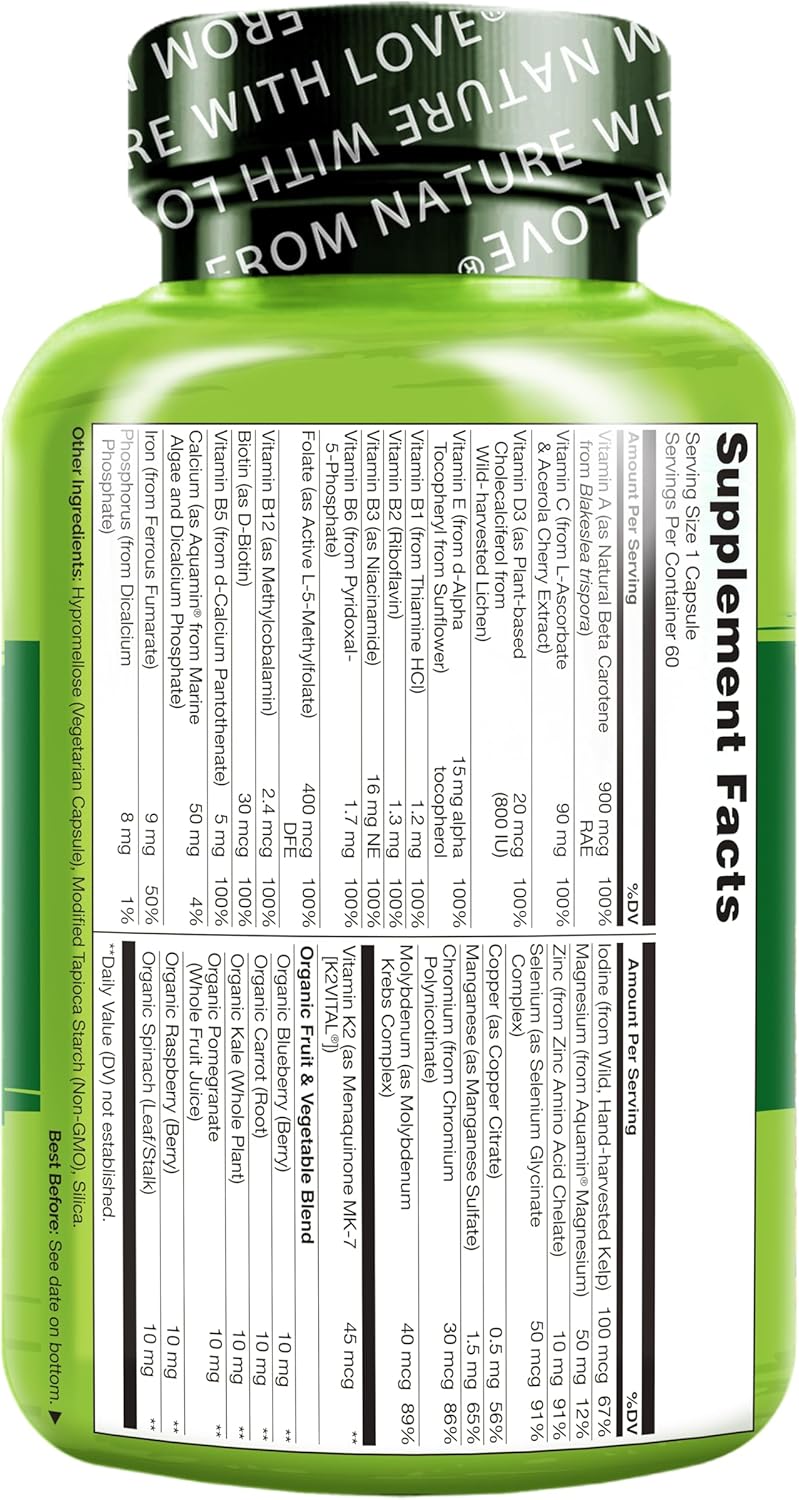 NATURELO One Daily Multivitamin for Women w/Vitamin B12, 60 Ct, Energy Support, Whole Food Daily Women Multivitamin Supplement, Nourish Hair/Skin/Nail, Non-GMO, No Soy, Gluten Free, 2 Month Supply - Image 7