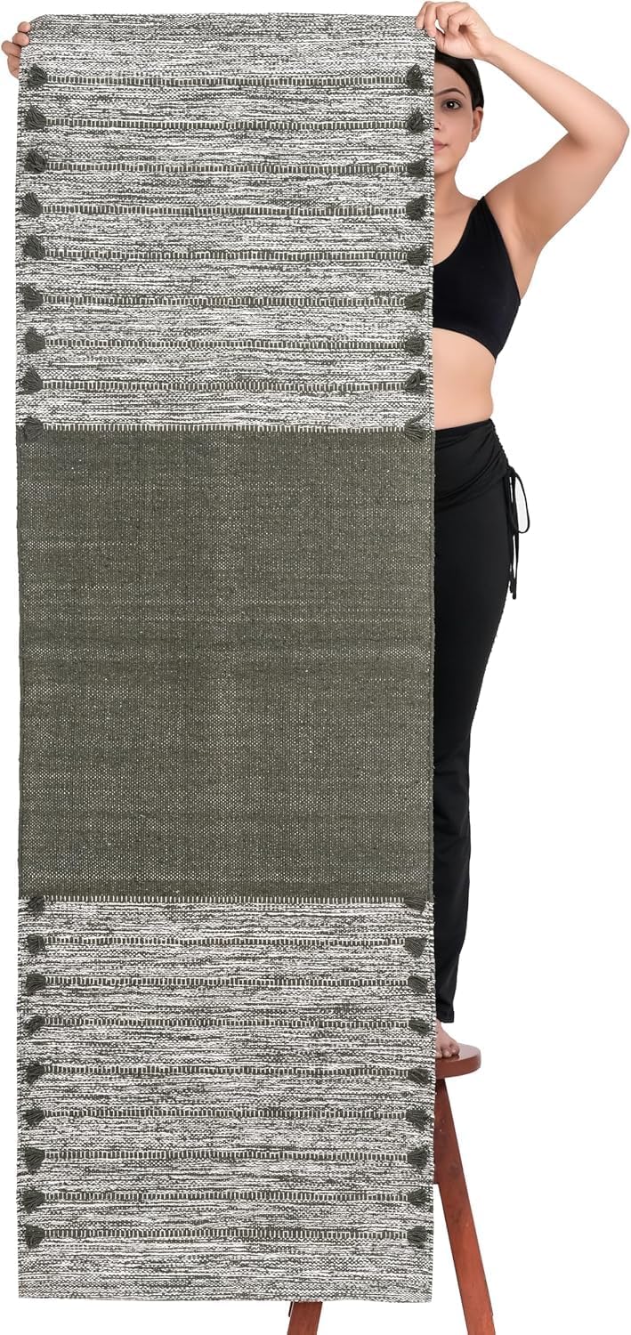 Silak Handmade Organic Cotton Yoga Mat Cotton Exercise Rug – Handwoven, Absorbent & Hand Washable Fitness Mat Ideal for Yoga, Workouts and Meditation - Image 6
