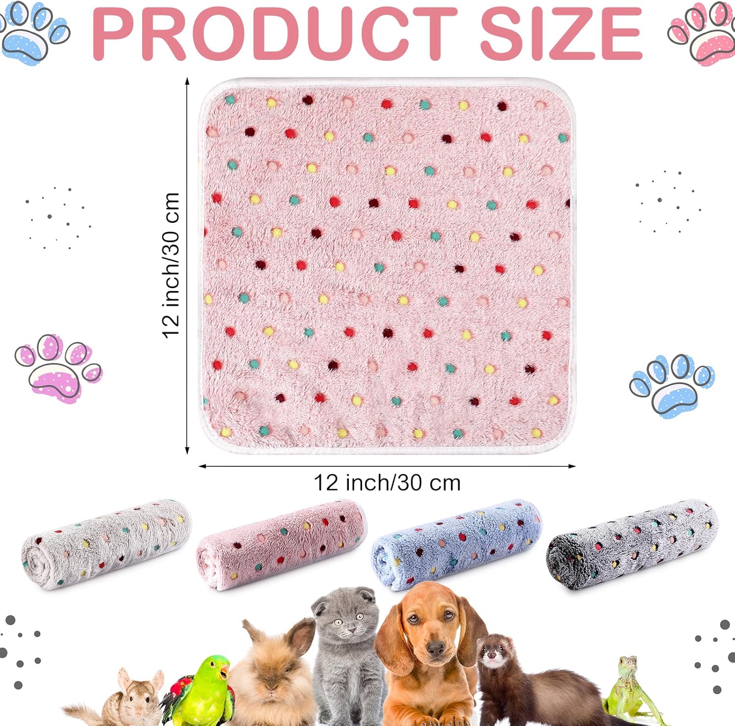 Tudomro 8 Pcs Guinea Pig Blankets Washable Small Pet Fleece Bedding Cage Liners Double Sided Pet Reusable Sleep Mat Pad Cover for Ferret Chinchilla Furniture Protection(Dot,12 x 12 Inch) - Image 2