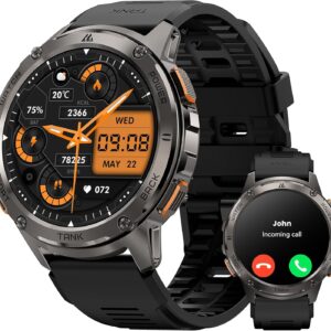 AMAZTIM Smart Watches for Men,60 Days Extra-Long Battery, Rugged Military Bluetooth Call(Answer/Dial Calls),1.43″ Ultra HD AMOLED Display,Full Metal Body SmartWatch Compatible iPhone and Android