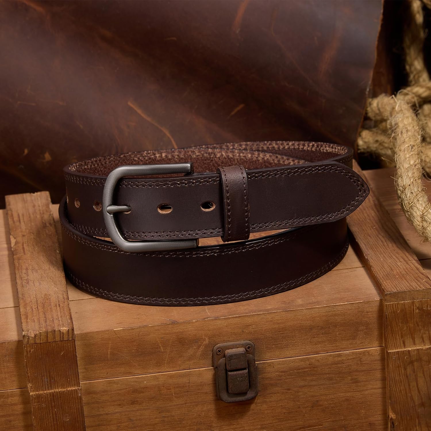 Men's Full Grain Leather Belt for Everyday Casual Jeans, 1.5" Handmade Men Leather Belts with Gift Box - Image 3