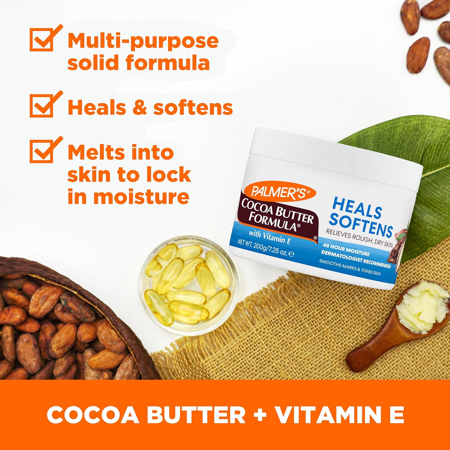 Palmer's Cocoa Butter Formula Daily Skin Therapy Solid Lotion with Vitamin E, Body Moisturizer for Extremely Dry Skin, Softens and Soothes, 7.25 Ounces, (Pack of 1) - Image 2