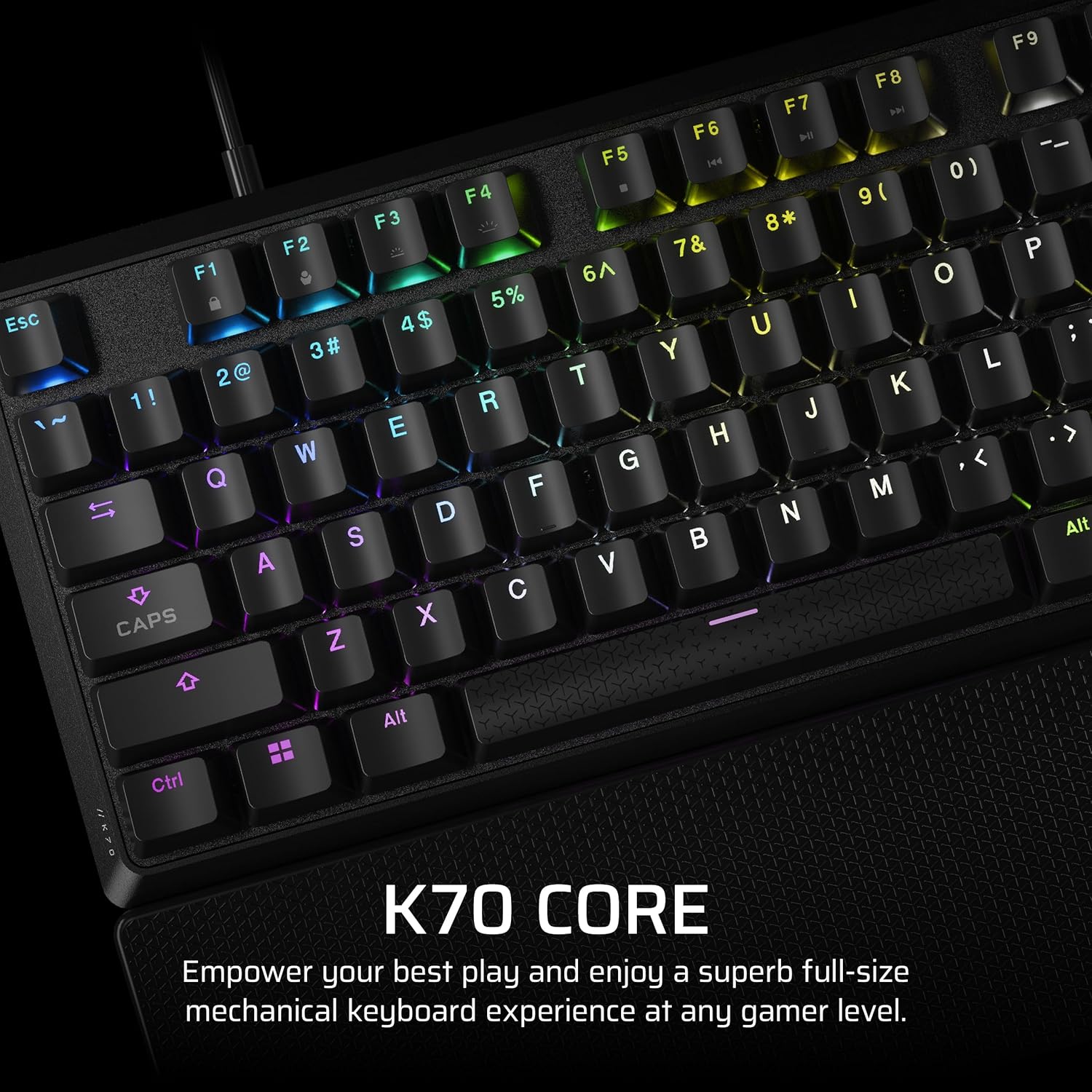 CORSAIR K70 CORE RGB Mechanical Wired Gaming Keyboard with Palmrest – Pre-Lubed MLX Red Linear Switches, SOCD, ABS Double-Shot Keycaps, Sound Dampening, Media Control Dial, QWERTY NA – Black - Image 2