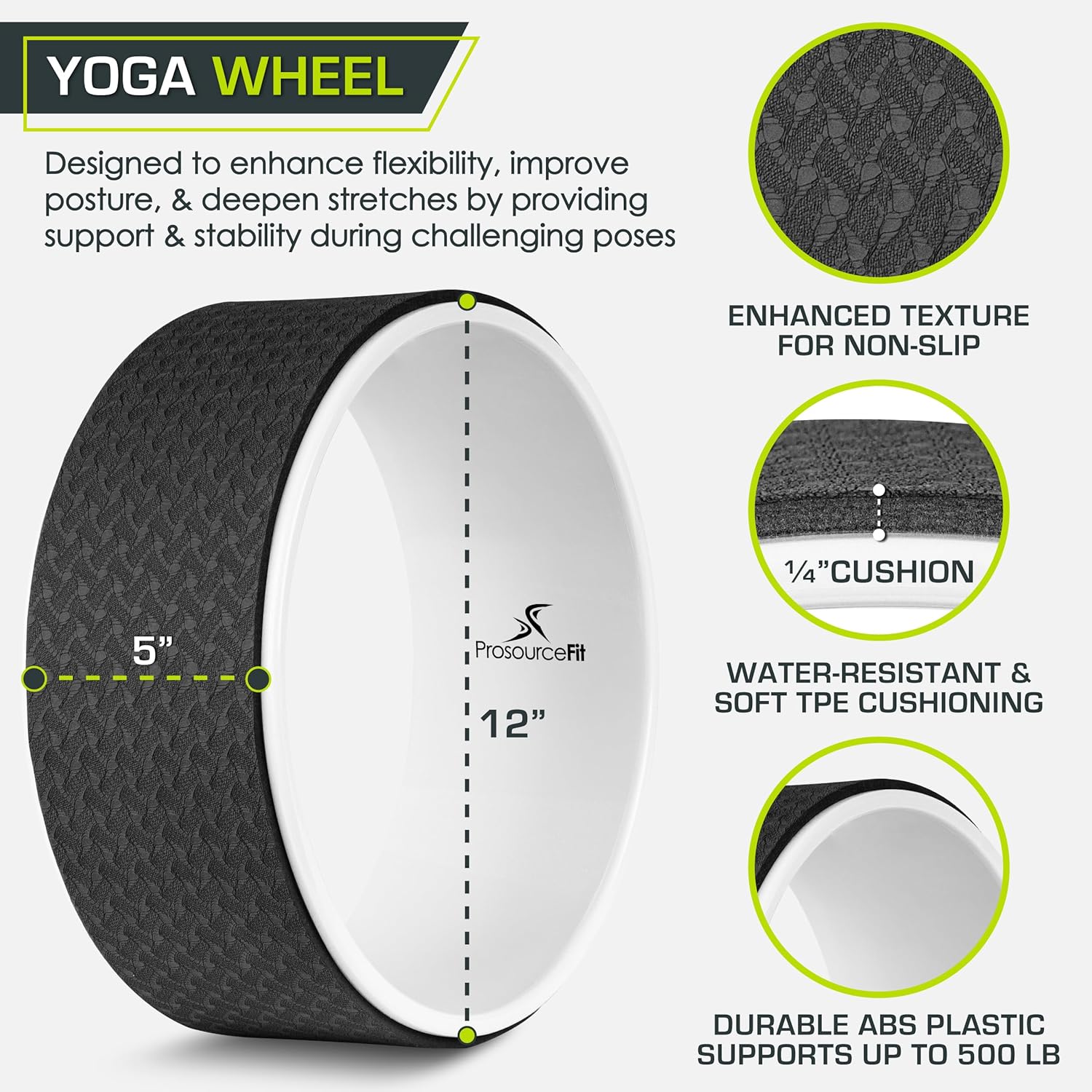 ProsourceFit Yoga Wheel Prop 12” for Improving Yoga Poses, Backbends, Flexibility, Balance, Stretching, Relaxation - Image 2