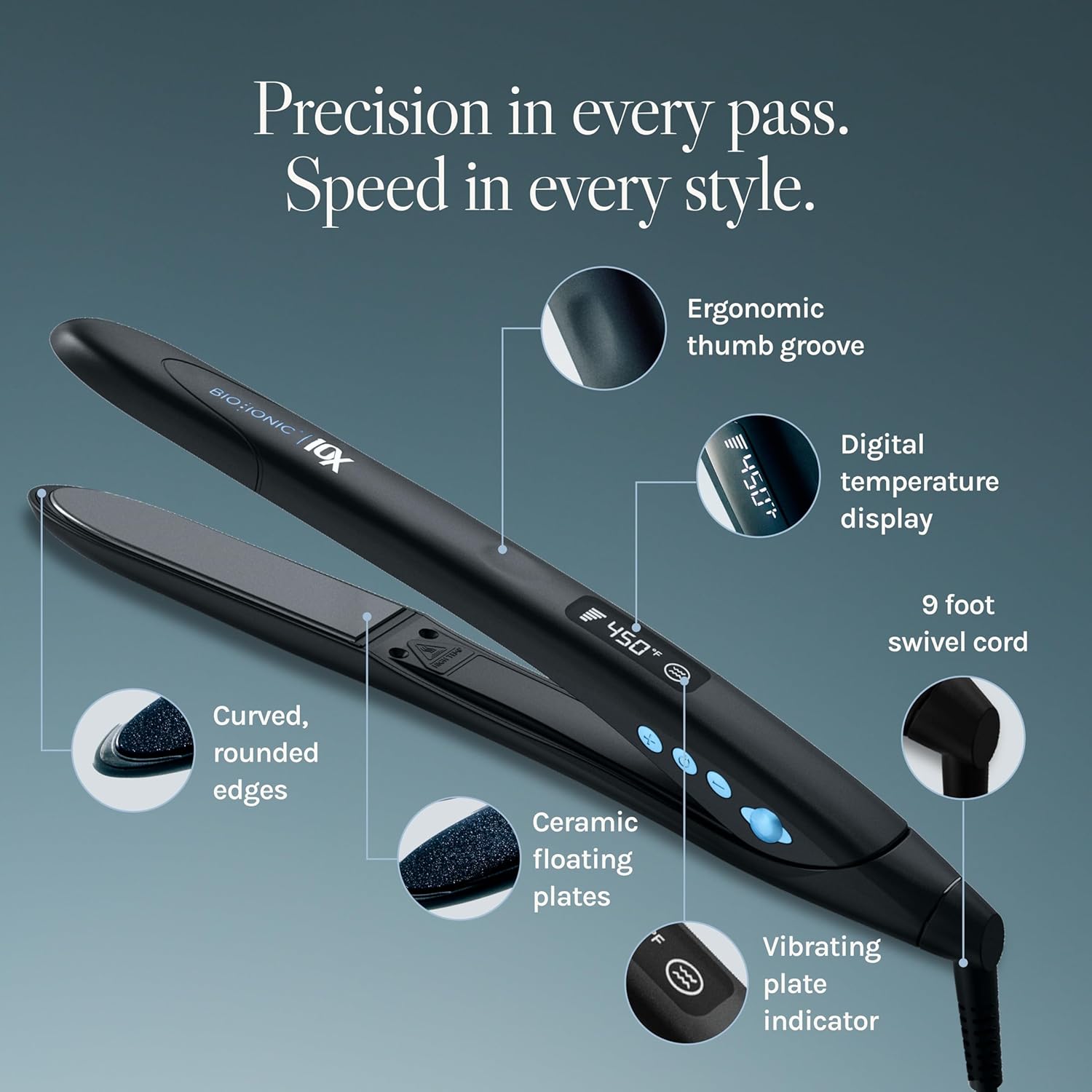 Bio Ionic 10X Styling Iron, Hair Straightener with 1" Sonic Vibrating Plates, Flat Iron with Ion Generating Mineral Complex, Versatile Styler for Wavy & Straight Hairstyles - Image 4