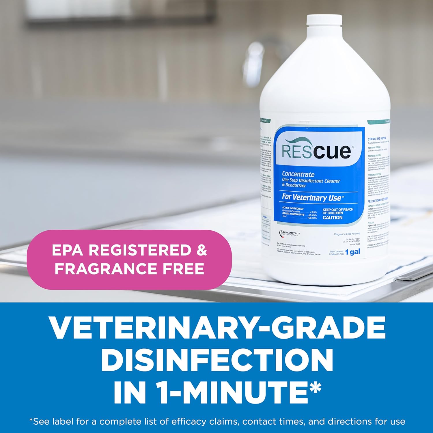 REScue One-Step Disinfectant Cleaner & Deodorizer, For Veterinary Use, Animal Shelters, Pet Foster Homes, Kennels, Litter Box, Concentrate, 1-Gallon - Image 2