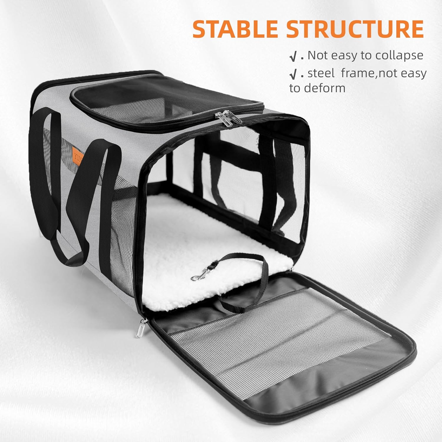 YUNIQUE Soft-Sided Cat & Dog Carrier for Pets Up to 15 Lbs, Airline Approved Collapsible Travel Puppy Carrier with Lightweight Fabric Design (Grey) - Image 4
