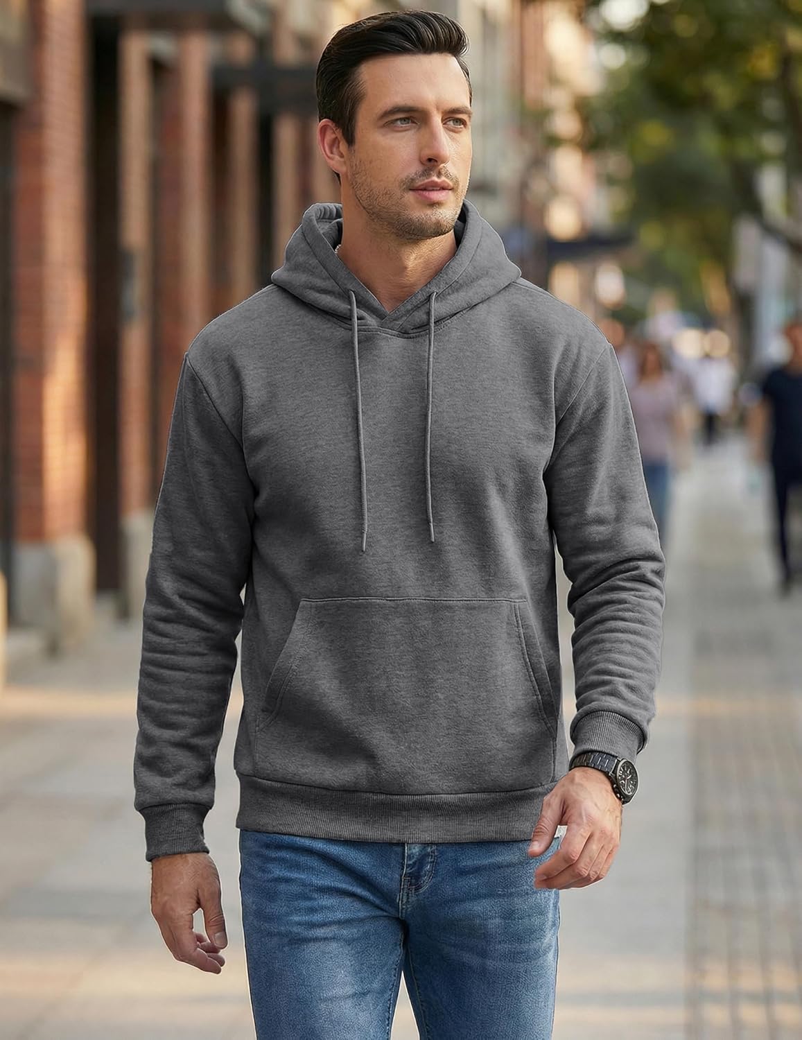 JMIERR Mens Casual Cotton Hooded Collar Drawstring Hoodies Pullover Sweatshirts Casual Long Sleeve Shirts - Image 4