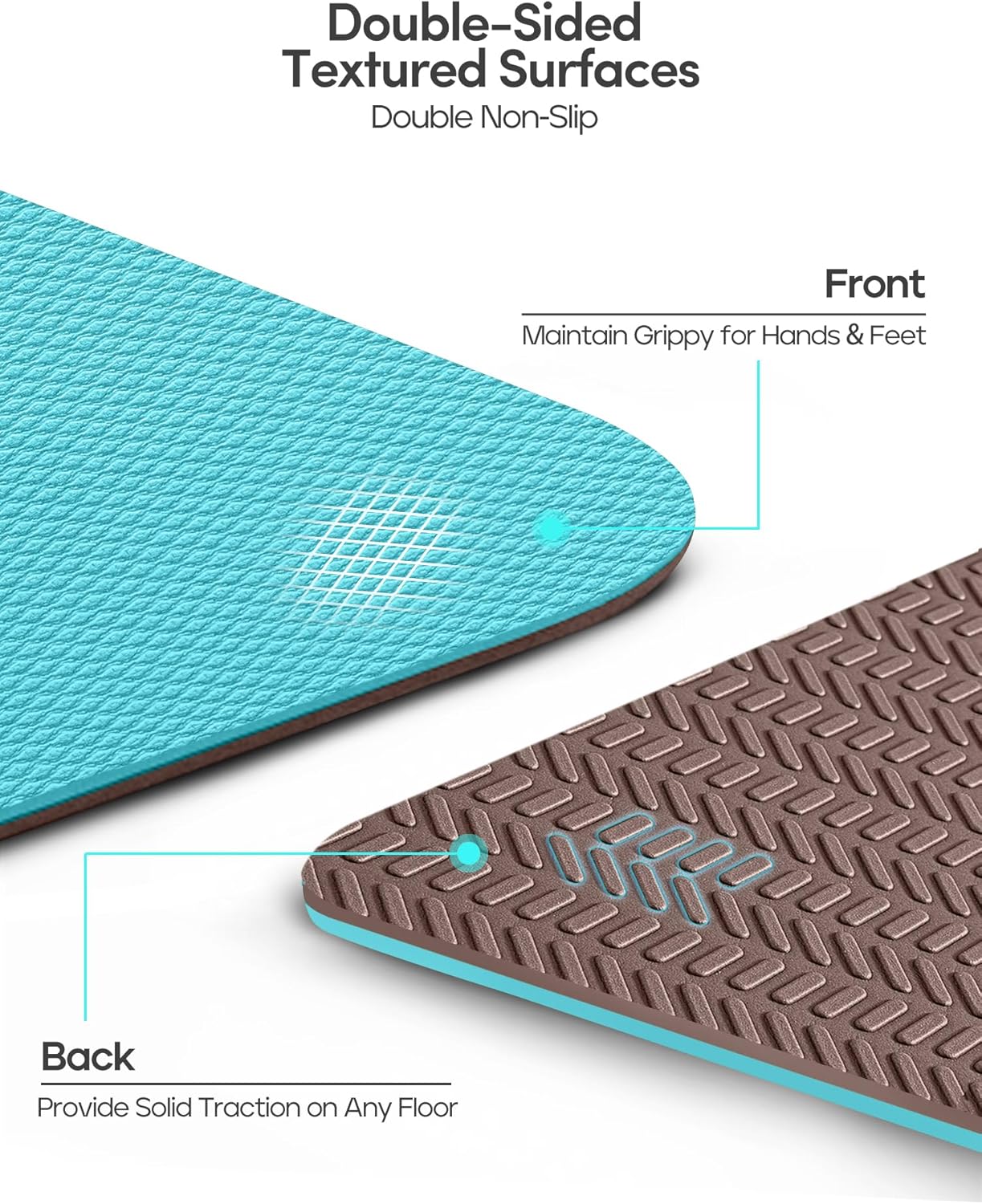 Heathyoga Yoga Mat Non Slip TPE Pilates Exercise Mats for Home Workout Gym Fitness Eco Friendly Thick Hot Yoga Mat with Strap Body Alignment,72"x 26" Thickness 1/4" - Image 3
