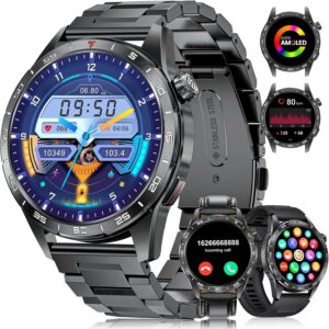 LIGE Smart Watches for Men(Answer/Make Calls), 1.43″ HD AMOLED Fitness Tracker with 110+ Sport Modes, 24/7 Heart Rate Sleep Monitor Smartwatch, IP68 Waterproof Smart Watch for Android iOS
