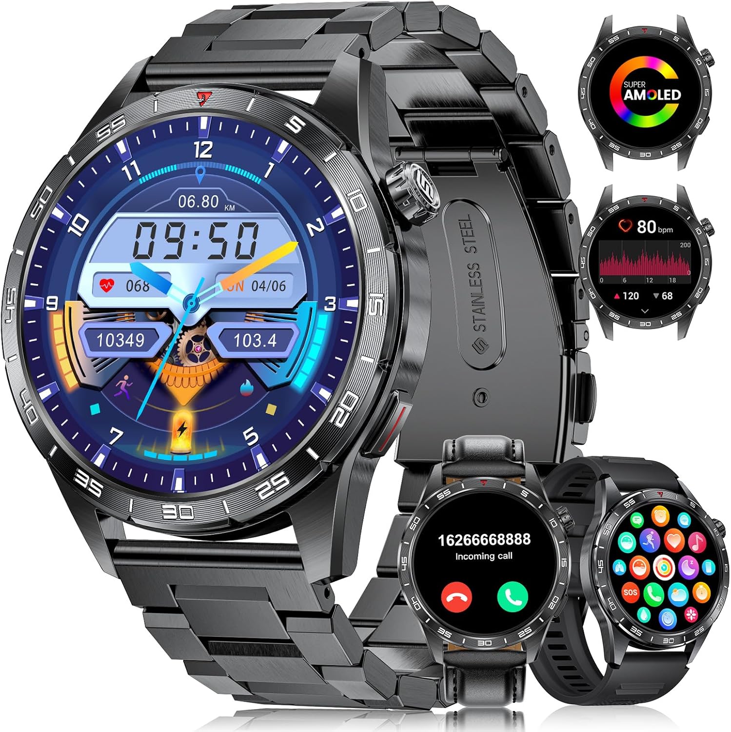 LIGE Smart Watches for Men(Answer/Make Calls), 1.43" HD AMOLED Fitness Tracker with 110+ Sport Modes, 24/7 Heart Rate Sleep Monitor Smartwatch, IP68 Waterproof Smart Watch for Android iOS