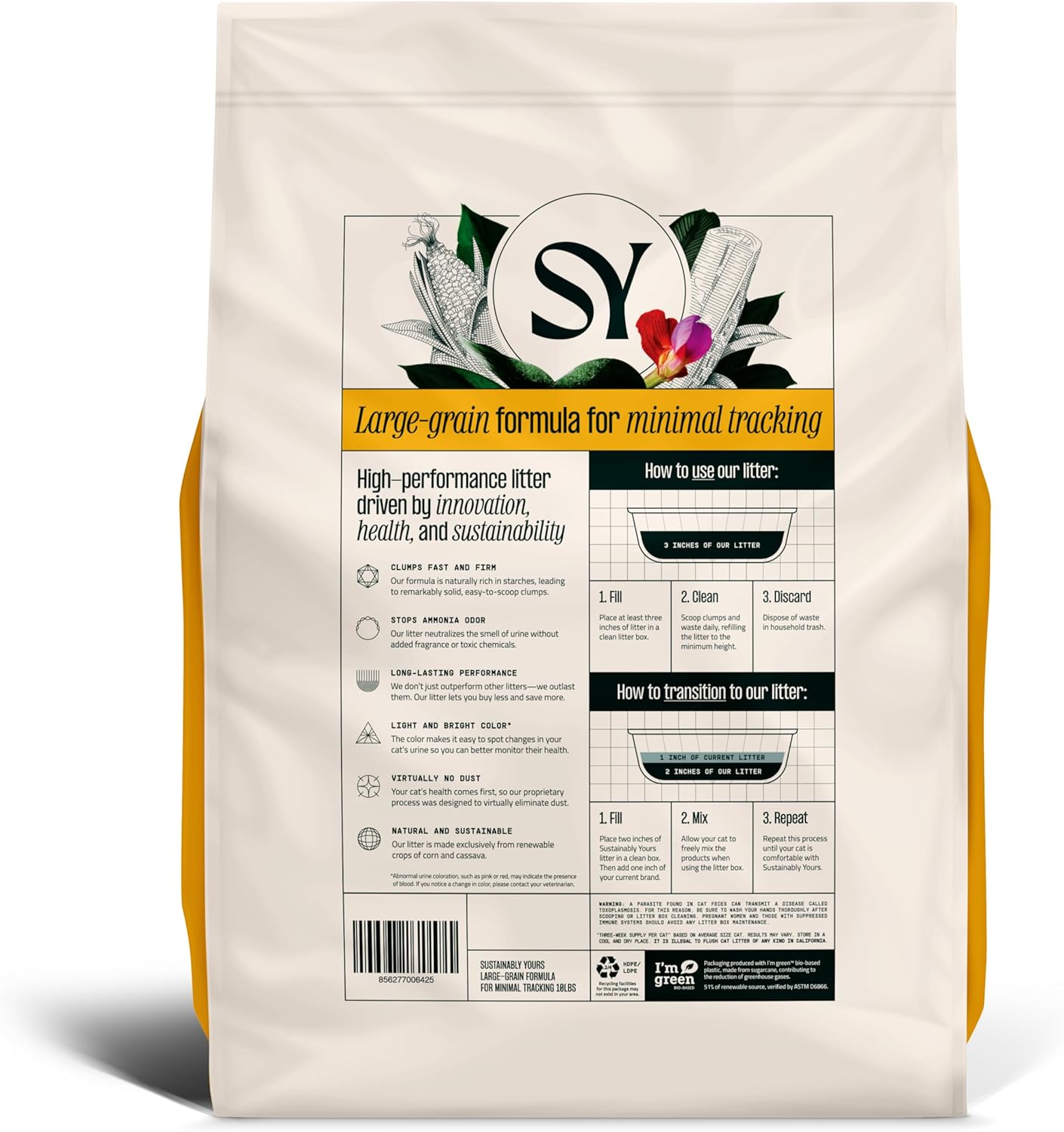 Sustainably Yours Natural Cat Litter, Large-Grain Formula, Low Tracking, Exceptional Clumping & Odor Control, Virtually No Dust, Corn & Cassava Plant-Based, Unscented, 10 lbs - Image 2