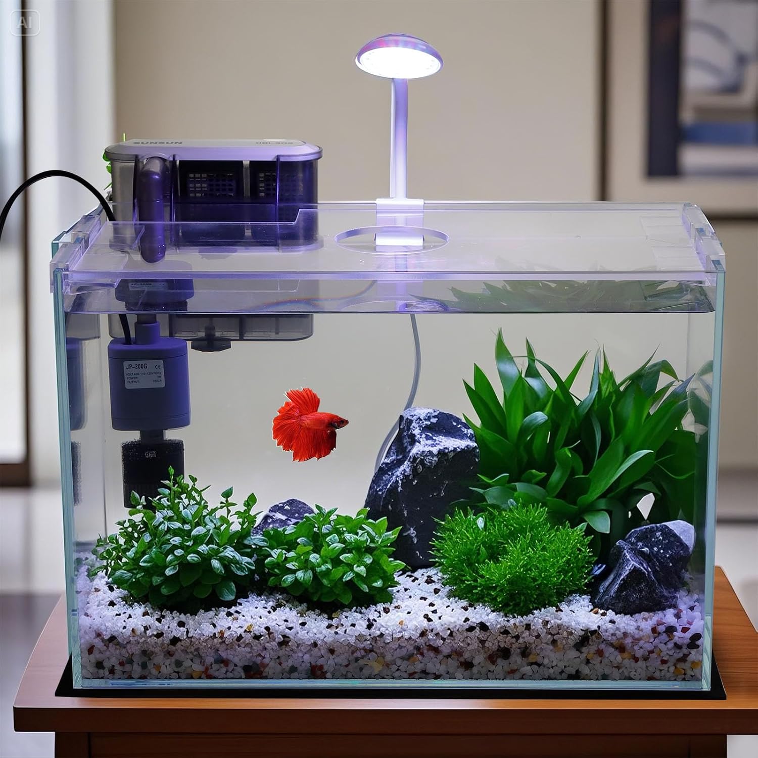 Vimvins 5 Gallon Glass Small Fish Tank with Filter Light and Lid, Betta Aquarium Starter Kits - Image 3