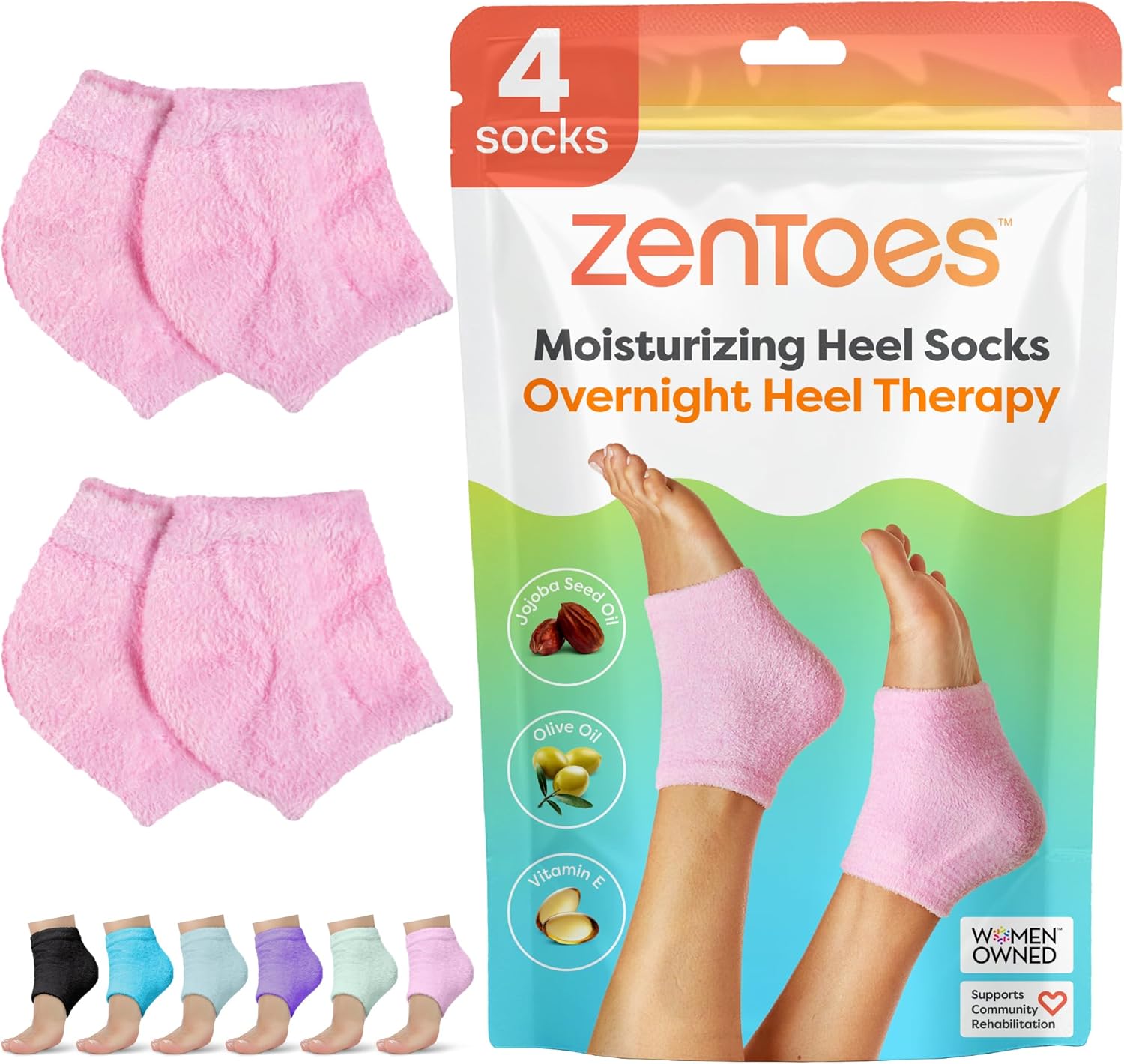 ZenToes Moisturizing Socks for Cracked Heel Treatment, Vitamin E, Olive Oil and Jojoba Oil Infused Heel Socks, Spa Gifts for Women, Mothers Day Gifts (Fuzzy Pink, Regular)