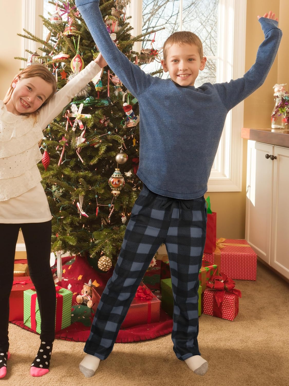 IHU 3 Pack Boys Pajama Pants Kids Micro Fleece Pj Bottoms Sleepwear Plaid Lounge Pant with Drawstring Pockets Boy Clothes - Image 5