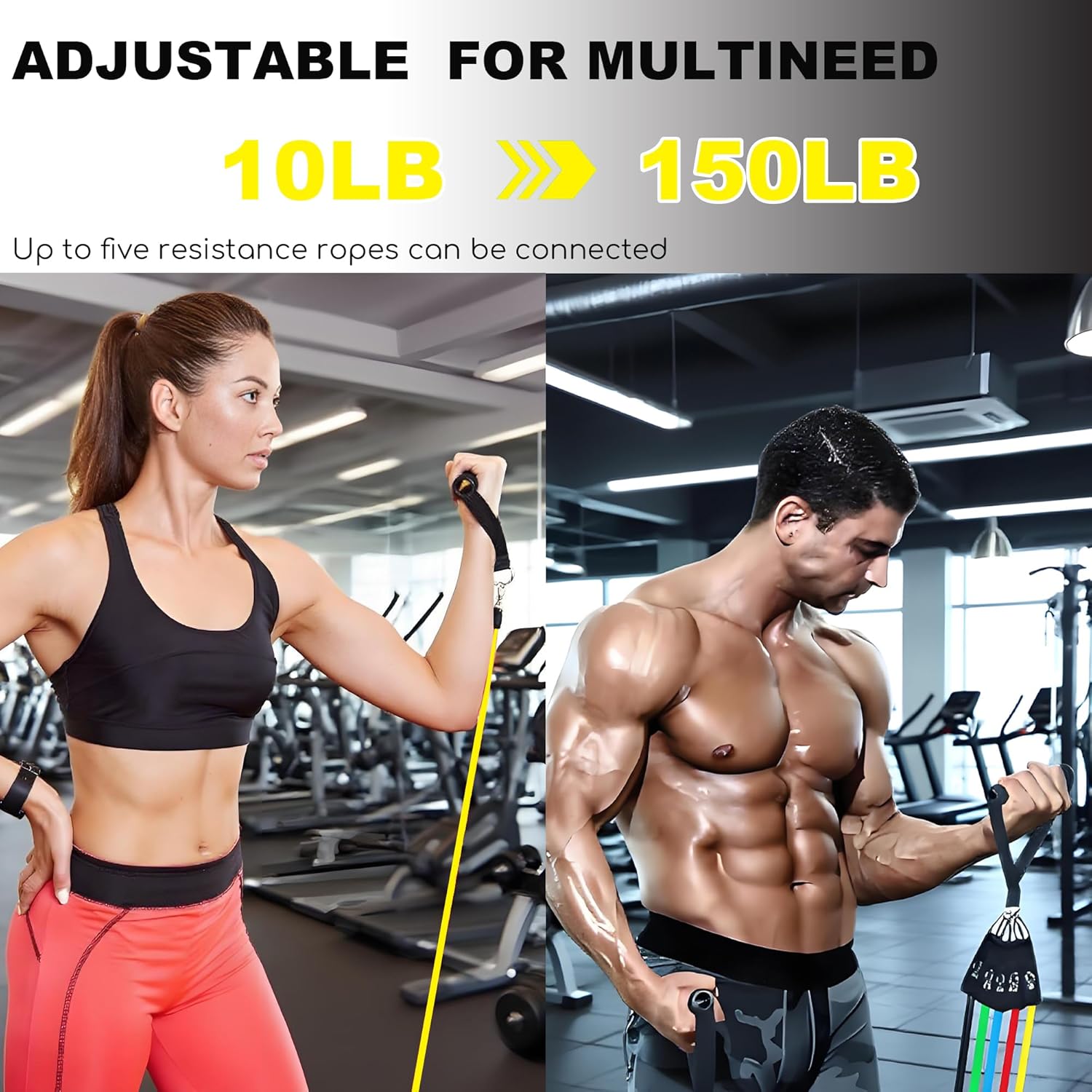 Resistance Bands Set with Door Anchor Training System, 5 Colors Stackable up to 150LBS, Includes 5-Angle Door Training Tool, Home Full Body Workout Bands, Handles, Ankle Straps, Portable Bag - Image 7