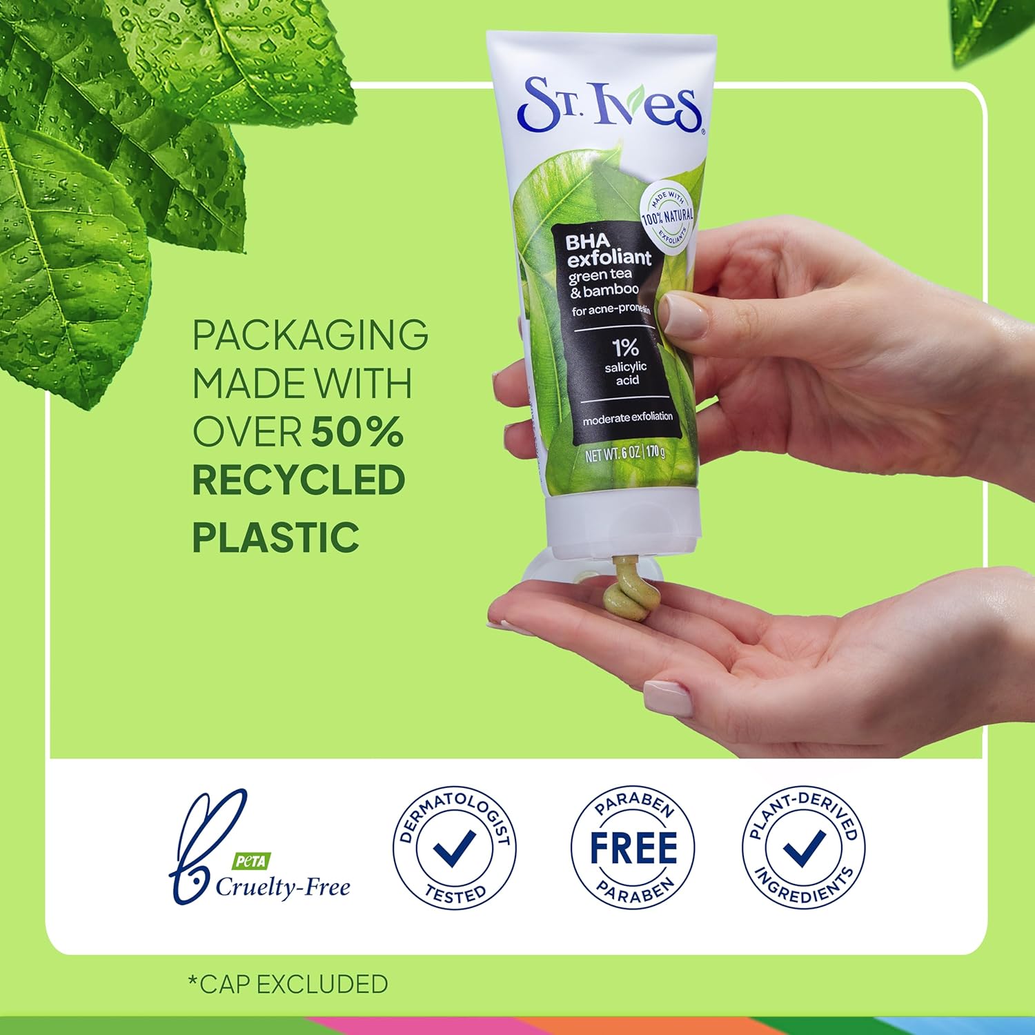 St. Ives Blackhead Clearing Face Scrub, Clears Blackheads & Unclogs Pores, Green Tea & Bamboo, Salicylic Acid Acne Treatment Facial Scrub, Moderate Exfoliator Skin Care with Natural Exfoliants 6 oz - Image 6