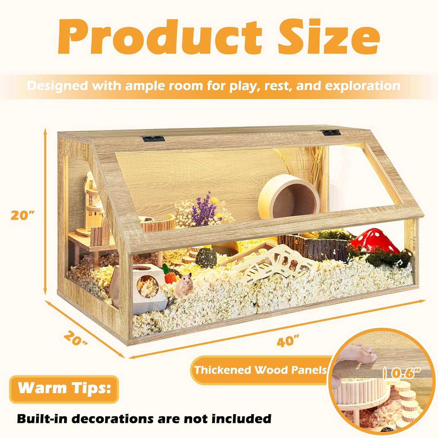 PROLEE Hamster Cage Chewproof, 40" x 20" x 20" Sloped Mice and Rat Habitat with Clear View, Solid Built with Lockable Design and Openable Top (White Oak) - Image 3
