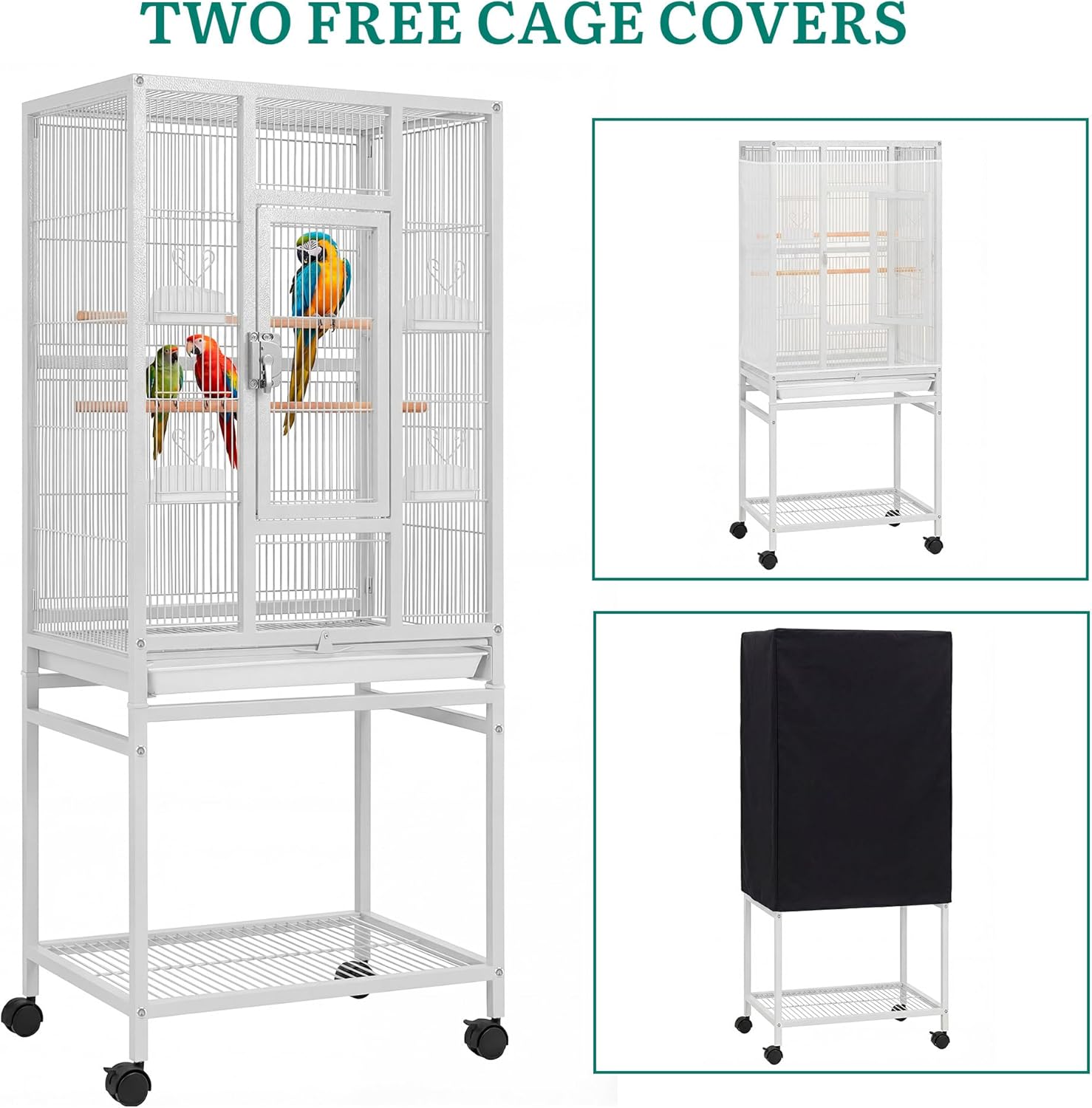 YITAHOME 53.9 inches Metal Bird Cage for Parakeets: Large Parrot Cages with Seed Catcher & Birdcage Cover with Rolling Stand & Brakes for Lovebirds Cockatiels Pigeon Finches - Image 3