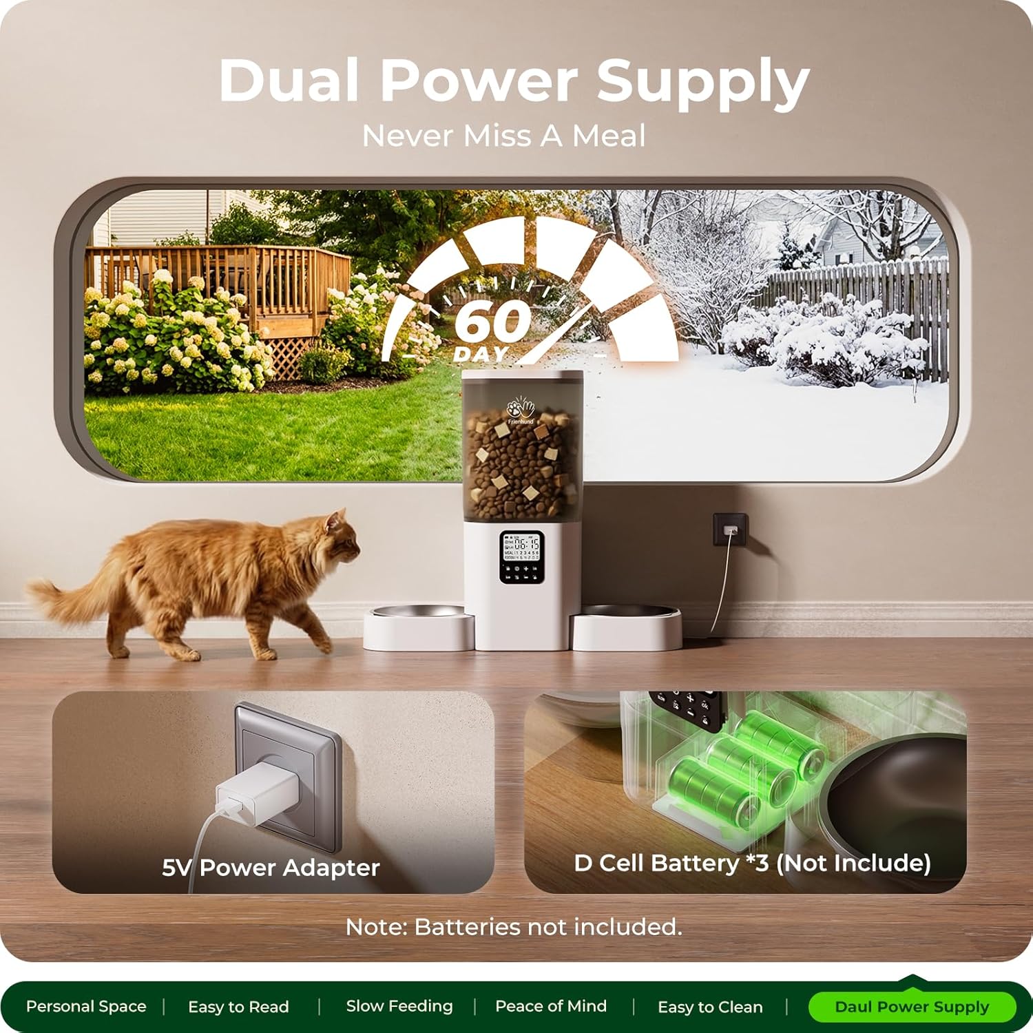 Frienhund Timed Automatic Cat Feeder 2 Cats with Slow Feed: Dual Automatic Dog Feeder with Information Visualization, Programmable Auto Cat Food Dispenser for Multiple Pets,Detachable for Clean-29 Cup - Image 7