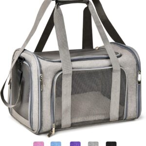 Henkelion Cat Carriers Dog Carrier Pet Carrier For Small / Medium Cats Dogs Puppies (Up To 15lbs), TSA Airline Approved Small Dog Carrier Soft Sided, Collapsible Waterproof Travel Puppy Carrier – Grey