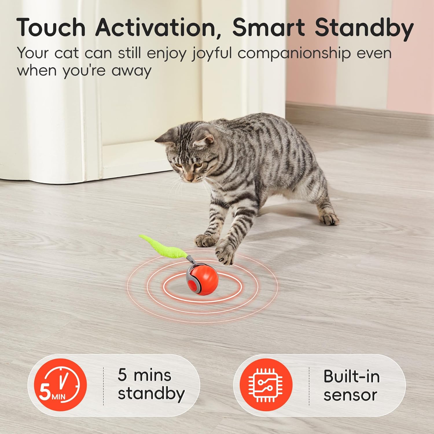 Potaroma Moving Ball Cat Toys with Feather Tail, Rechargeable 2025 New Interactive Toy for Indoor Cats Exercise, Smart Interactive Kitten Rolling Ball, Orange - Image 4