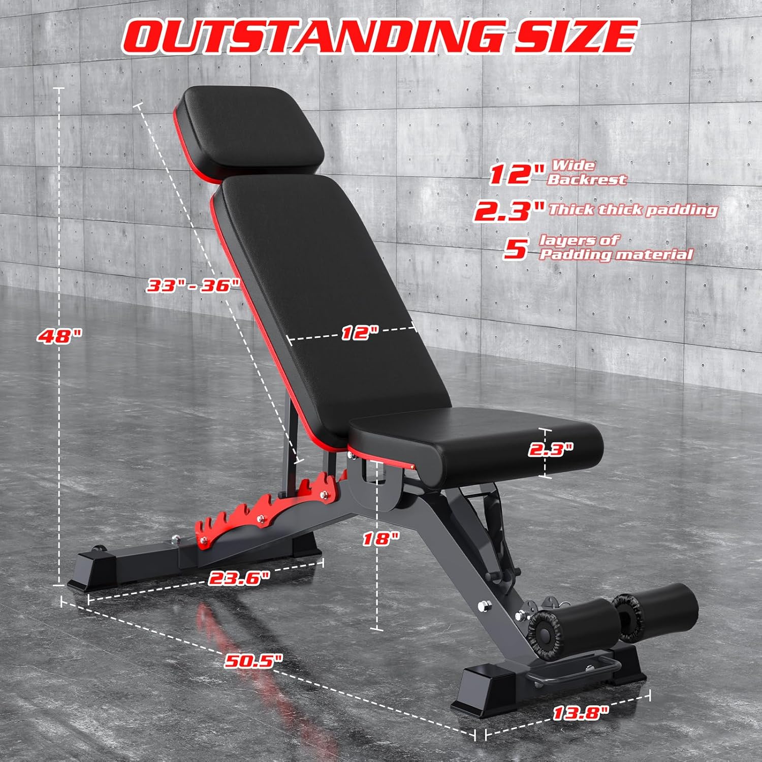1200LBS Adjustable Weight Bench Press, Heavy-duty Workout Bench for Home Gym, Extra Headrest, Incline Decline strength Training Bench Press for Full Body Workout Extrem Stable - Image 7