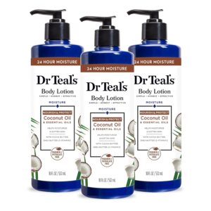 Dr Teal’s 24 Hour Moisture+ Body Lotion, Coconut Oil & Essential Oils, 18 fl oz (Pack of 3)