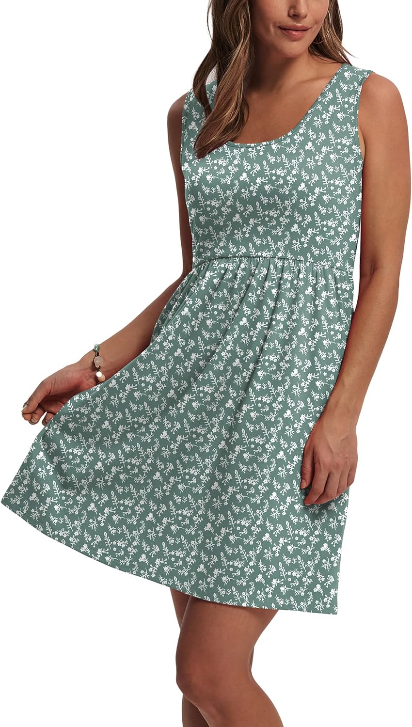 WIHOLL Women's Summer Dress 2026 A-Line Sleeveless Casual Sundress with Pockets Floral/Solid - Image 3