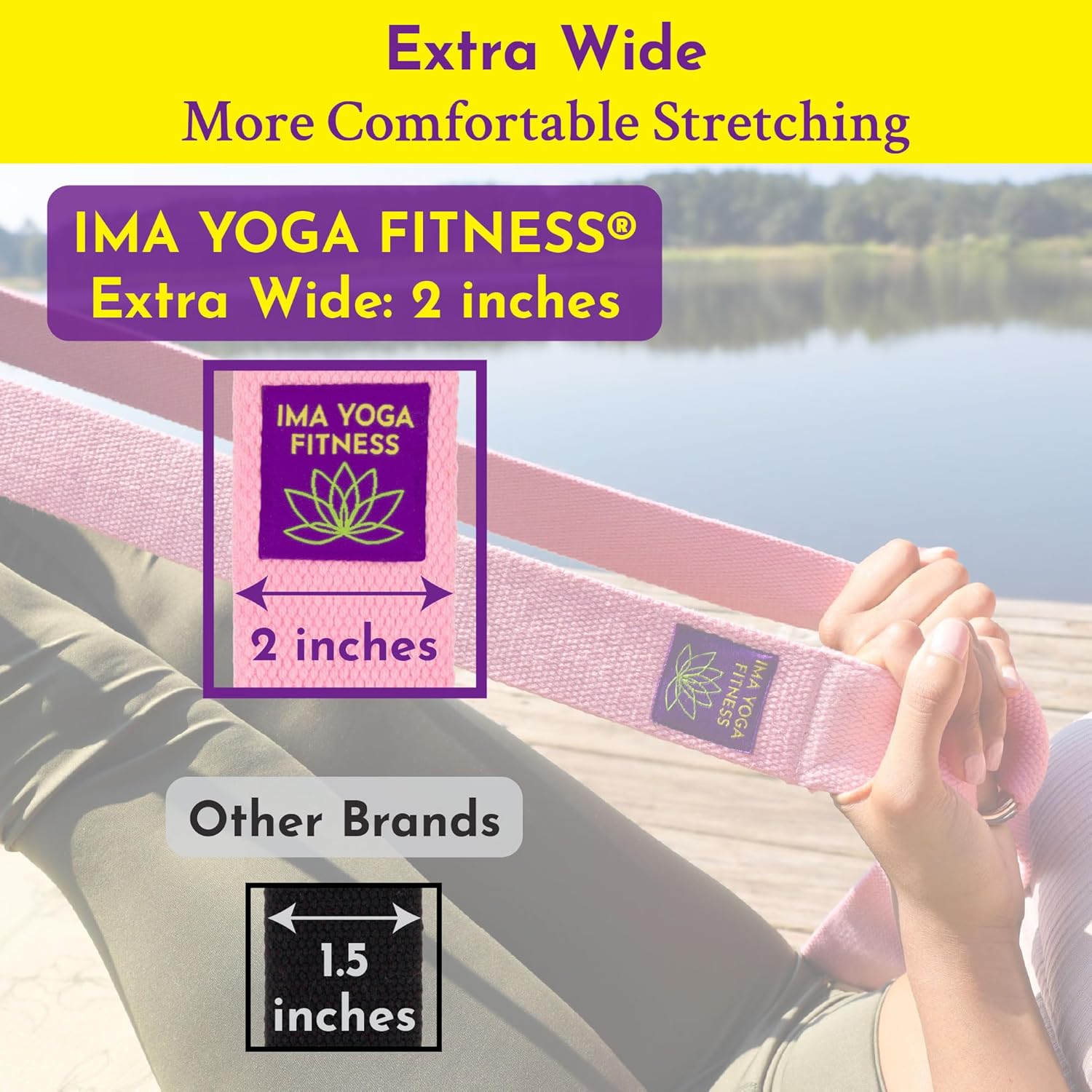Adaptive Yoga Strap, Stretching Strap, 2 Inches Wide, 100% Naturally Soft Cotton, Steel D-Rings, Includes Natural Cotton Drawstring Storage Pouch and Instructional E-Book - Image 3