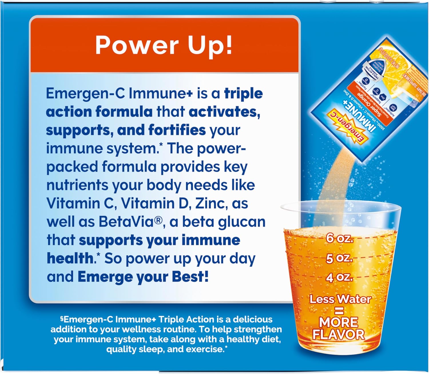 Emergen-C Immune+ Triple Action Immune Support Powder, BetaVia (R), 1000mg Vitamin C, B Vitamins, Vitamin D and Antioxidants, Super Orange – 50 Count - Image 8