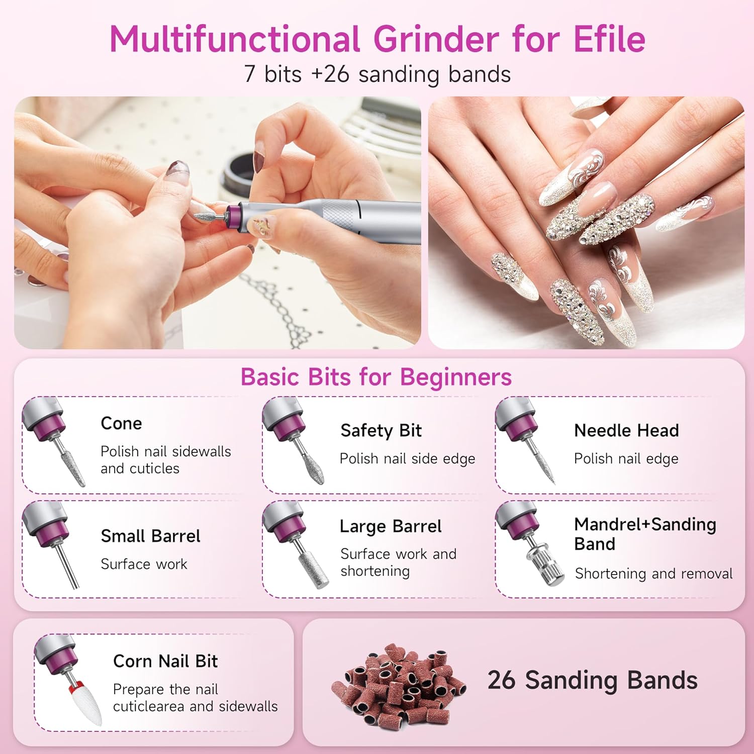 Electric Nail Drill Professional, Portable Nail File for Acrylic Gel Nails, Cordless Rechargeable Ultra Power Nail Drill Kit 40000RPM, HMC320 Salon-Grade Efile Nail Machine (White) - Image 8