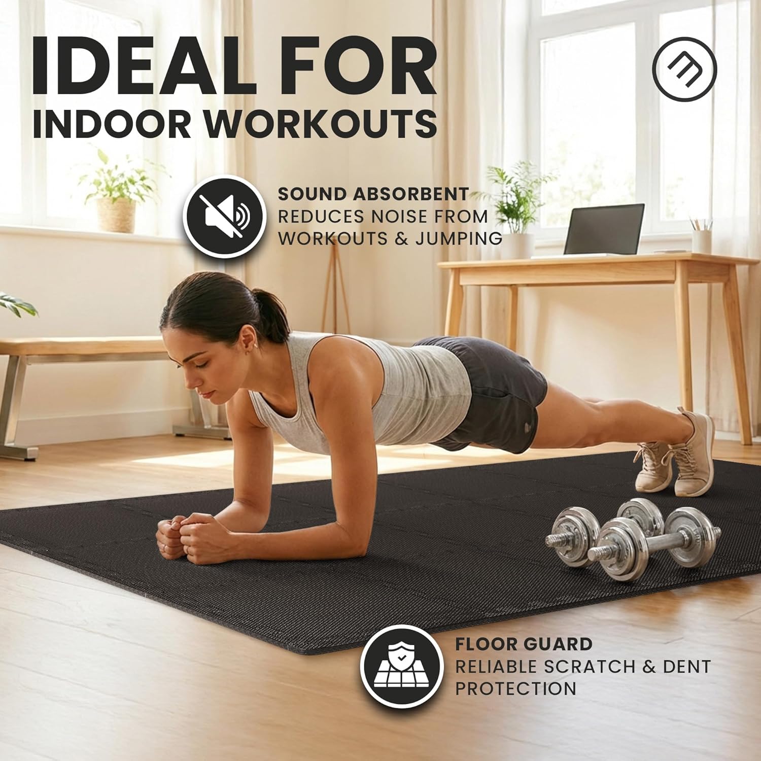 bemaxx Gym Mats Set - 18 pcs EVA Interlocking Foam Floor Tiles (12.6"x12.6"x0.4") 18sqft Protective Gym Flooring Sports Home Workout Exercise Mats Puzzle Garage Fitness Play-Room Pool Treadmill Bike - Image 9