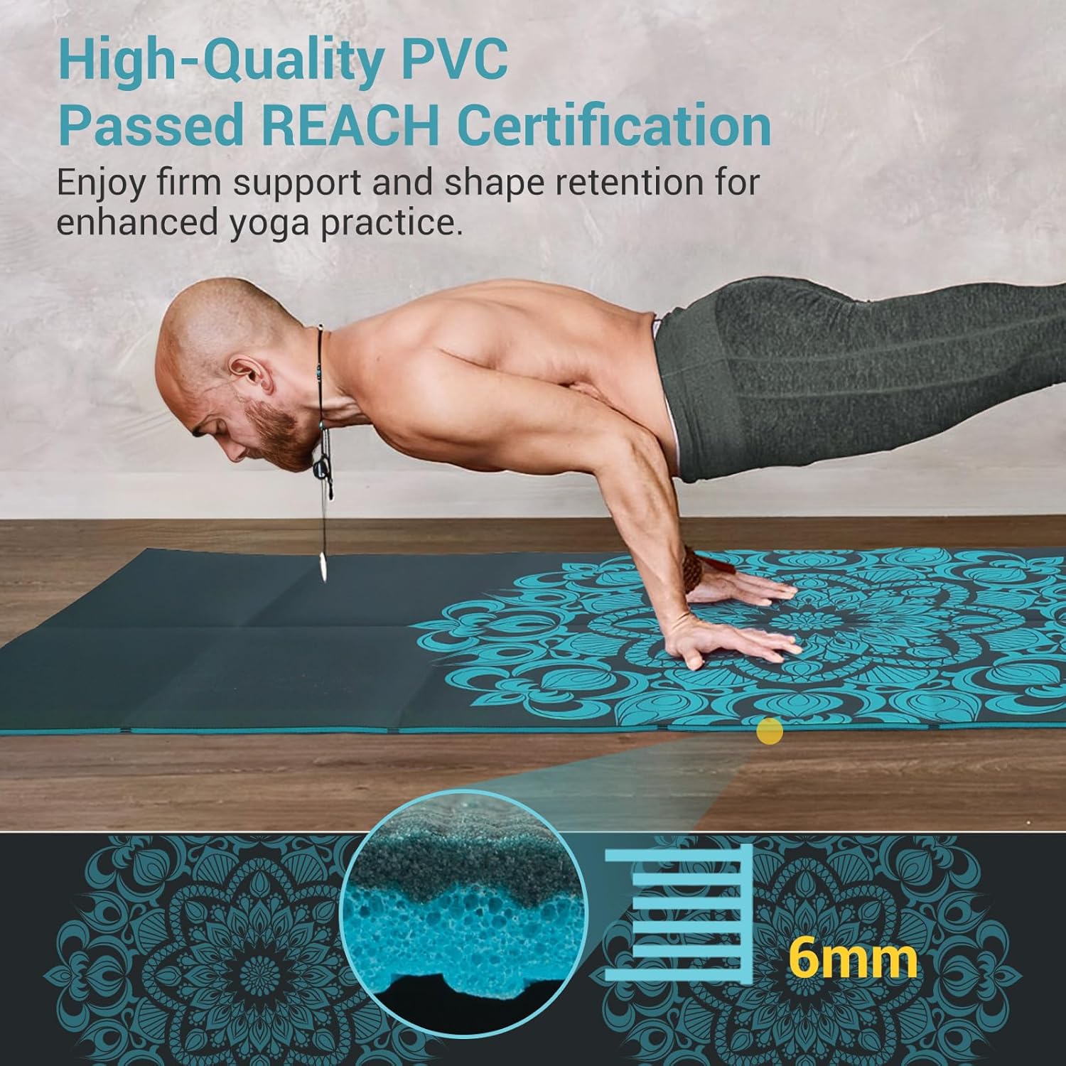 Avoalre Folding Yoga Mat, 72"x 32"x 0.24" Extra Wide Non-Slip Exercise Fitness Yoga Mats, Eco-Friendly High Density 6mm Thick Print Pilates Mat with Carrying Bag for Women Men Home Workout - Image 2