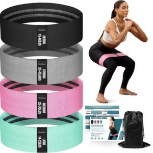 Resistance Bands for Working Out with Guide, 4 Workout Bands for Women & Men, Fabric Exercise Bands for Legs, Hip, Glute, Butt, Booty Bands Set for Yoga, Pilates, Strength